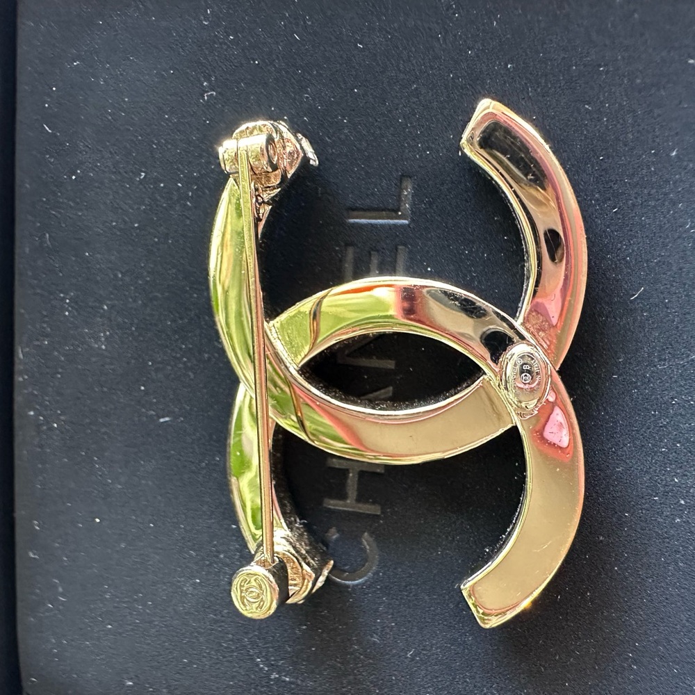 Chanel Silver Crystal Logo Brooch - Picture 9 of 11